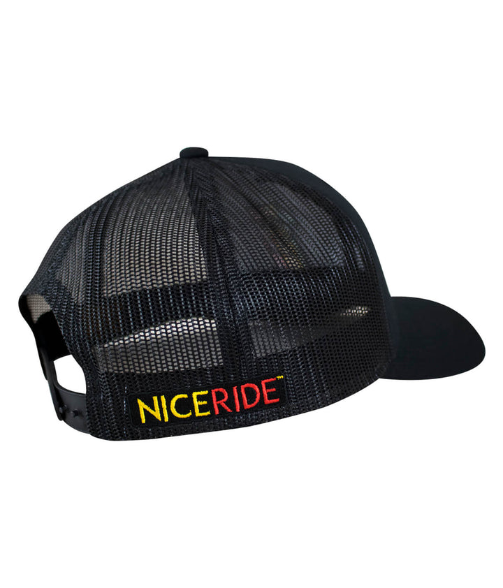 Back view of the NICERIDE "1 LOVE" Retro Trucker Hat showcasing the logo and mesh design.