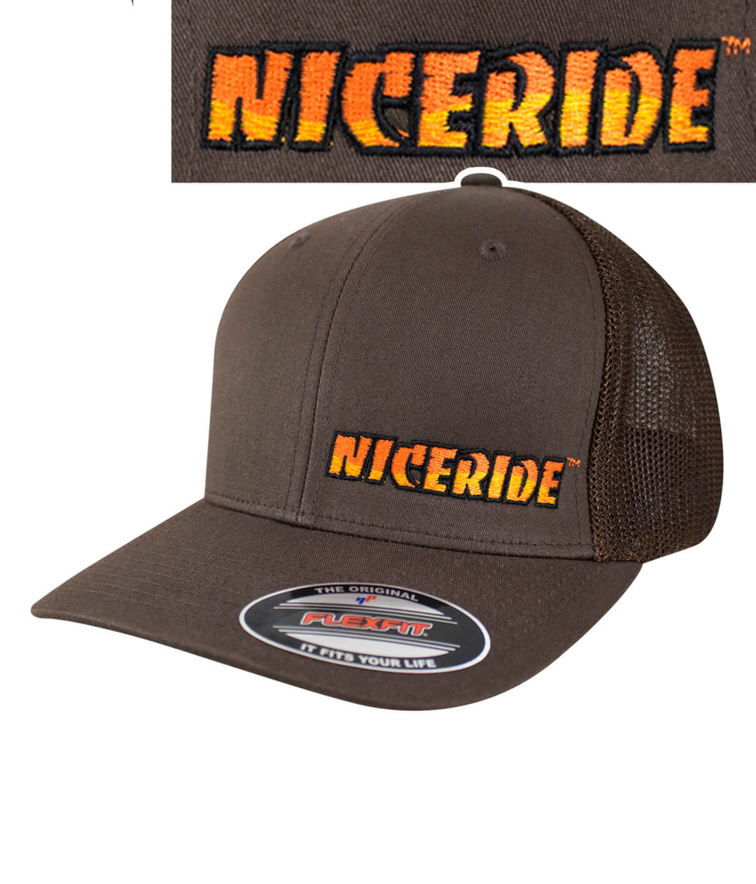 Classic NICERIDE Meshback Flexfit Hat with embroidered logo, perfect for casual wear and outdoor activities.