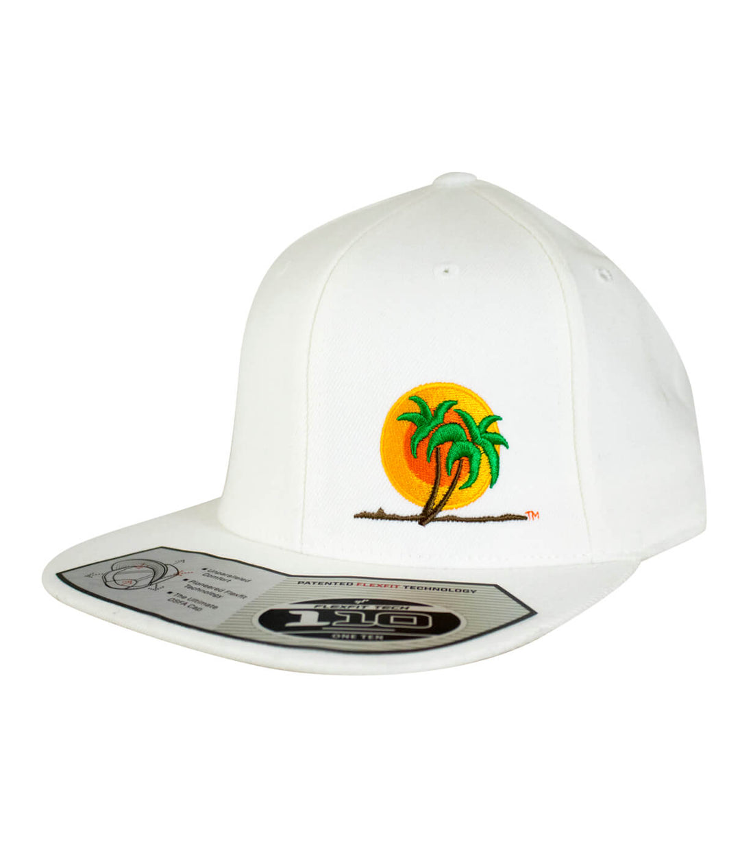 Classic Palm 110F Snapback hat featuring embroidered palm trees and sun logo, designed and made in the USA.