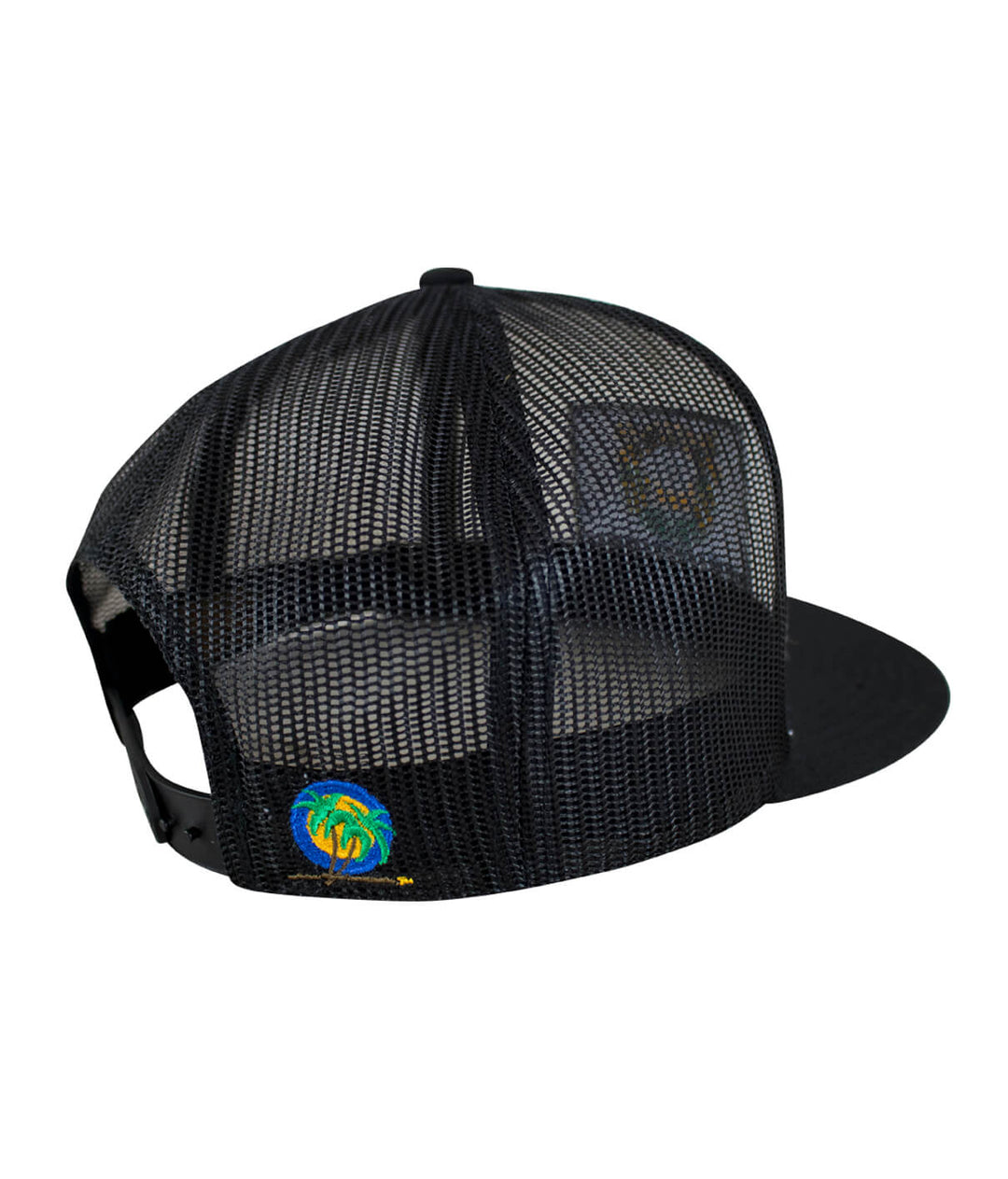 Nevada Flag Trucker Baseball Cap featuring palm logo on back, black mesh design, and adjustable snapback.