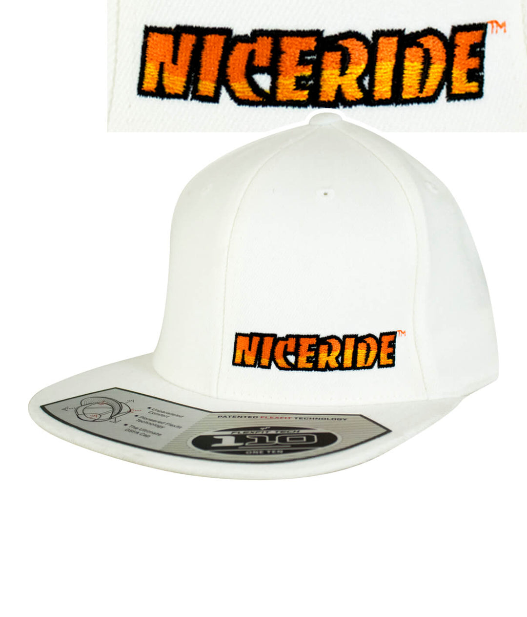 Classic NICERIDE 110F Snapback hat with embroidered NICERIDE logo on front and palm logo on back.