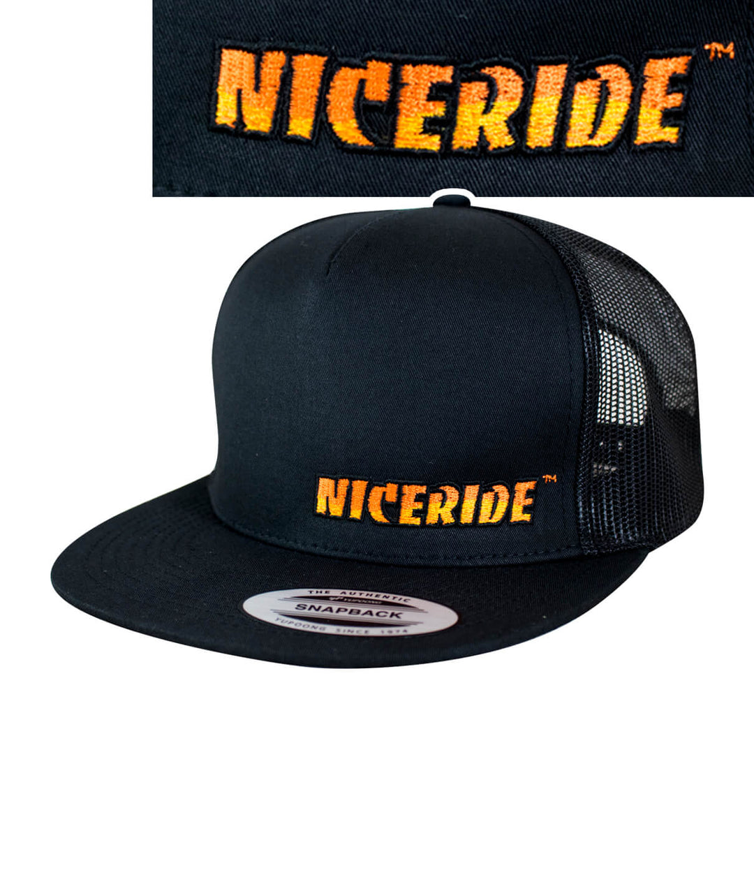 The Cledus - NICERIDE trucker hat with embroidered NICERIDE logo on front left, perfect for casual wear.
