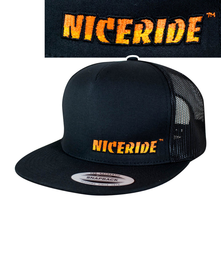 The Cledus - NICERIDE trucker hat with embroidered NICERIDE logo on front left, perfect for casual wear.