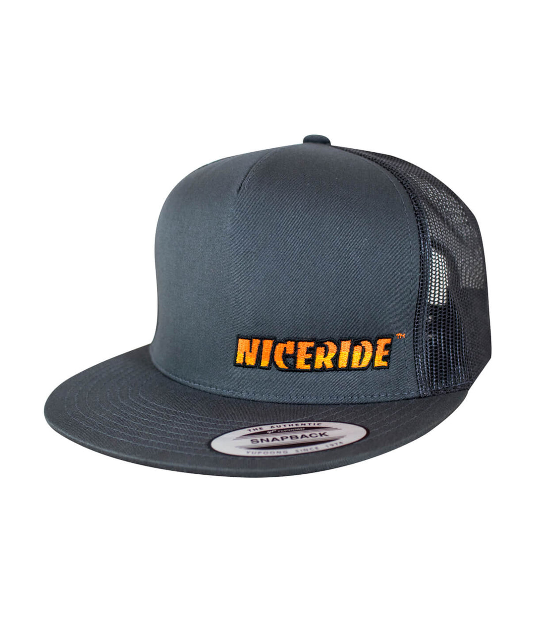 The Cledus - NICERIDE Trucker Hat in gray with NICERIDE logo, a stylish hat for casual wear.