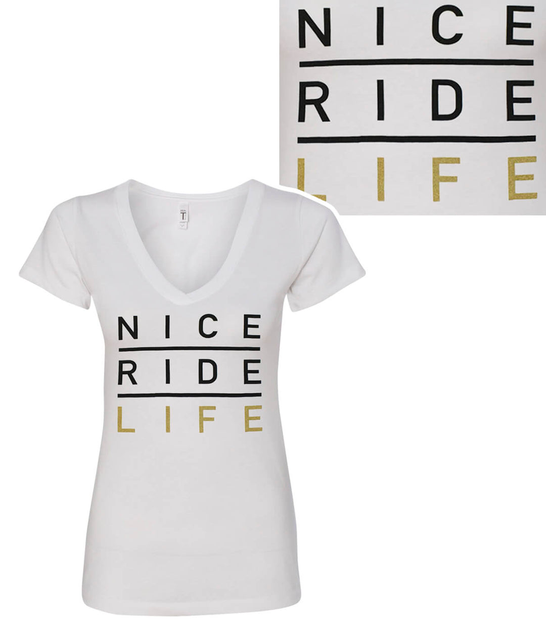 La Jolla - White Next Level Women's Short Sleeve V-Neck T-Shirt featuring NICERIDE design and soft fabric.