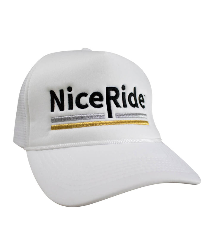 Low Tide Foam Trucker Baseball Hat featuring embroidered NiceRide logo on the front.