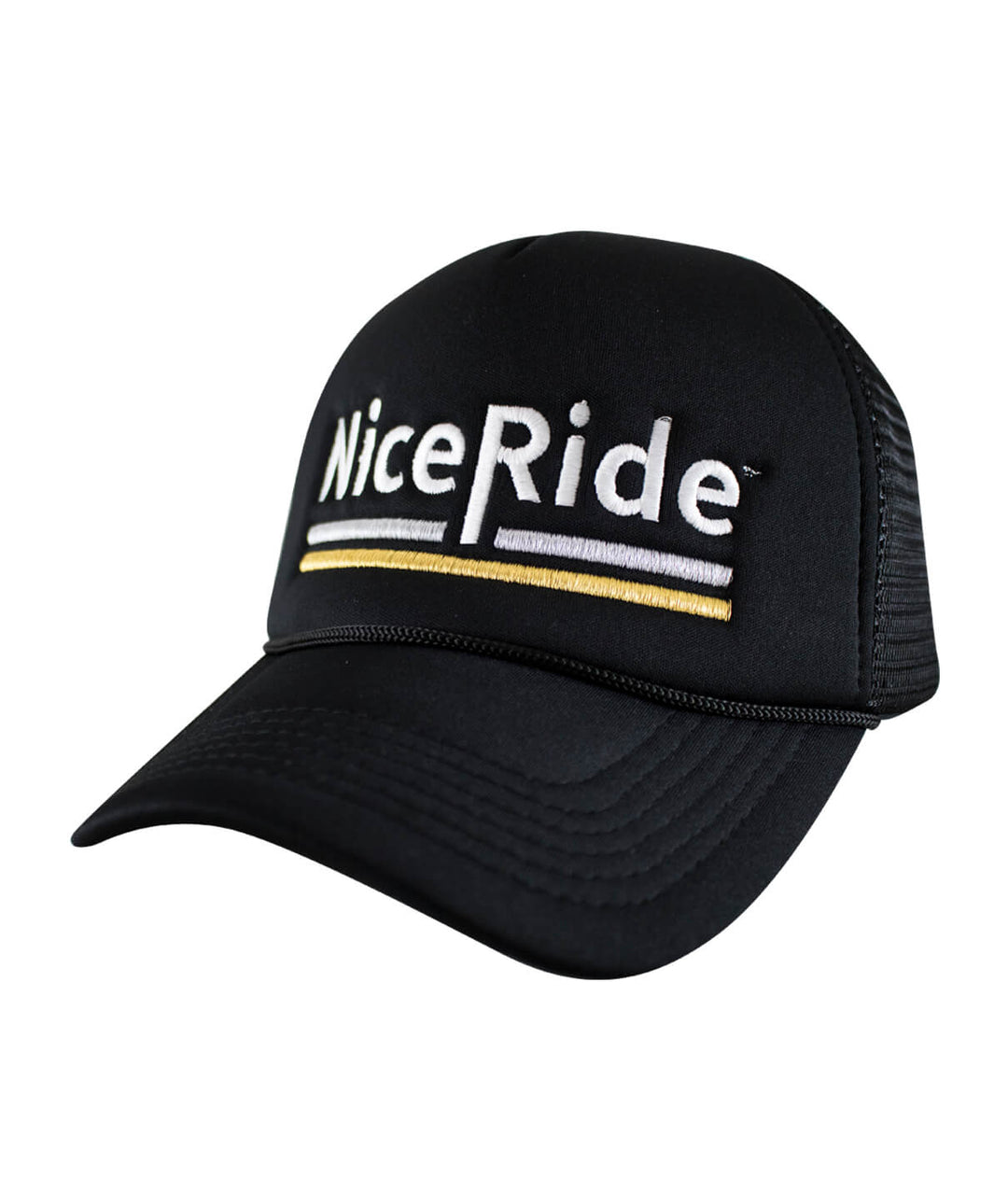 Low Tide Foam Trucker Baseball Hat featuring NiceRide embroidery on front and classic palm design.
