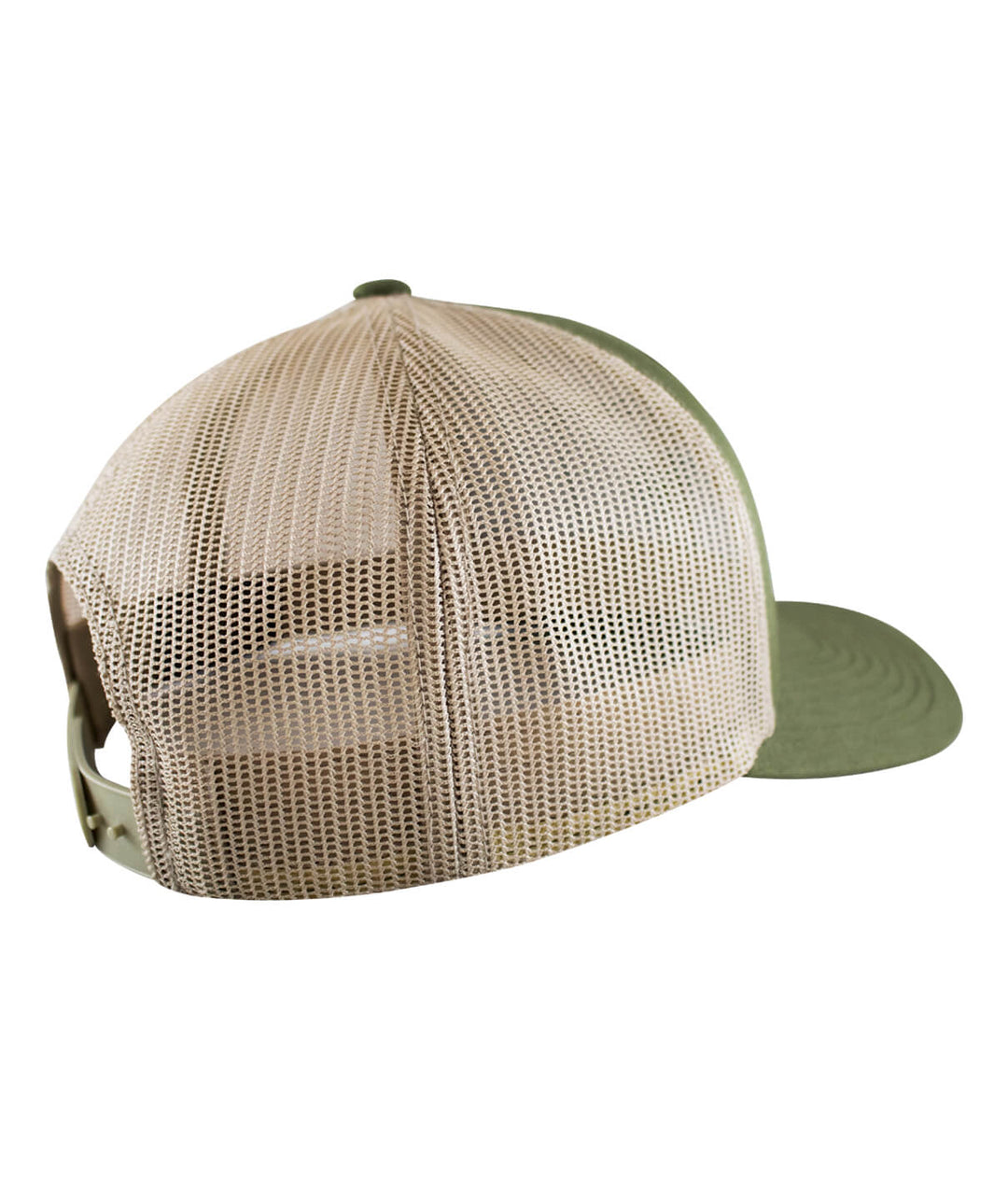 Back view of the Classic Palm Patch Retro Trucker Hat showing mesh design and adjustable strap.