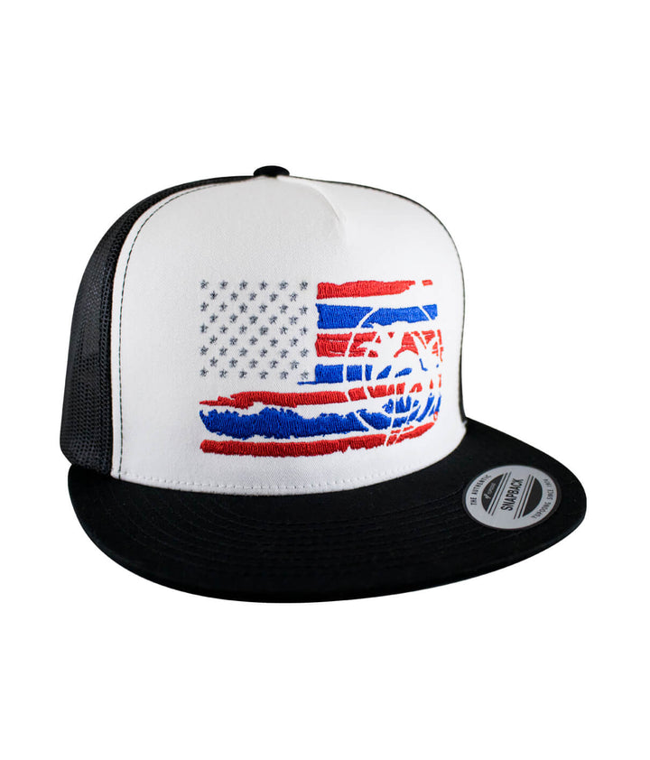 Strong Faded Hat featuring embroidered flag design on front panel and Pill Logo on back side.