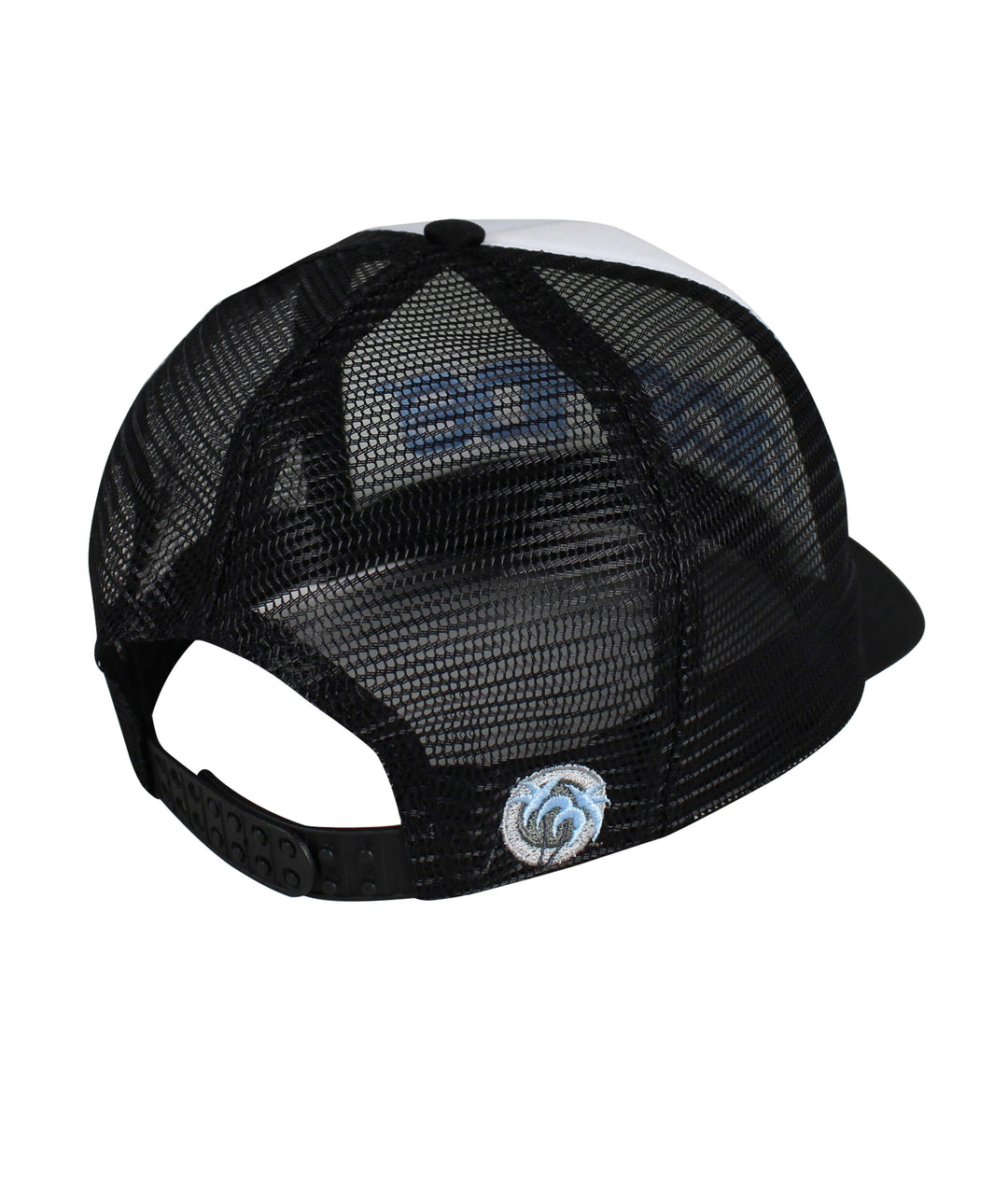 Back view of Bold Tower Foam Trucker Hat showing black mesh and embroidered logo, ideal hat for casual wear.