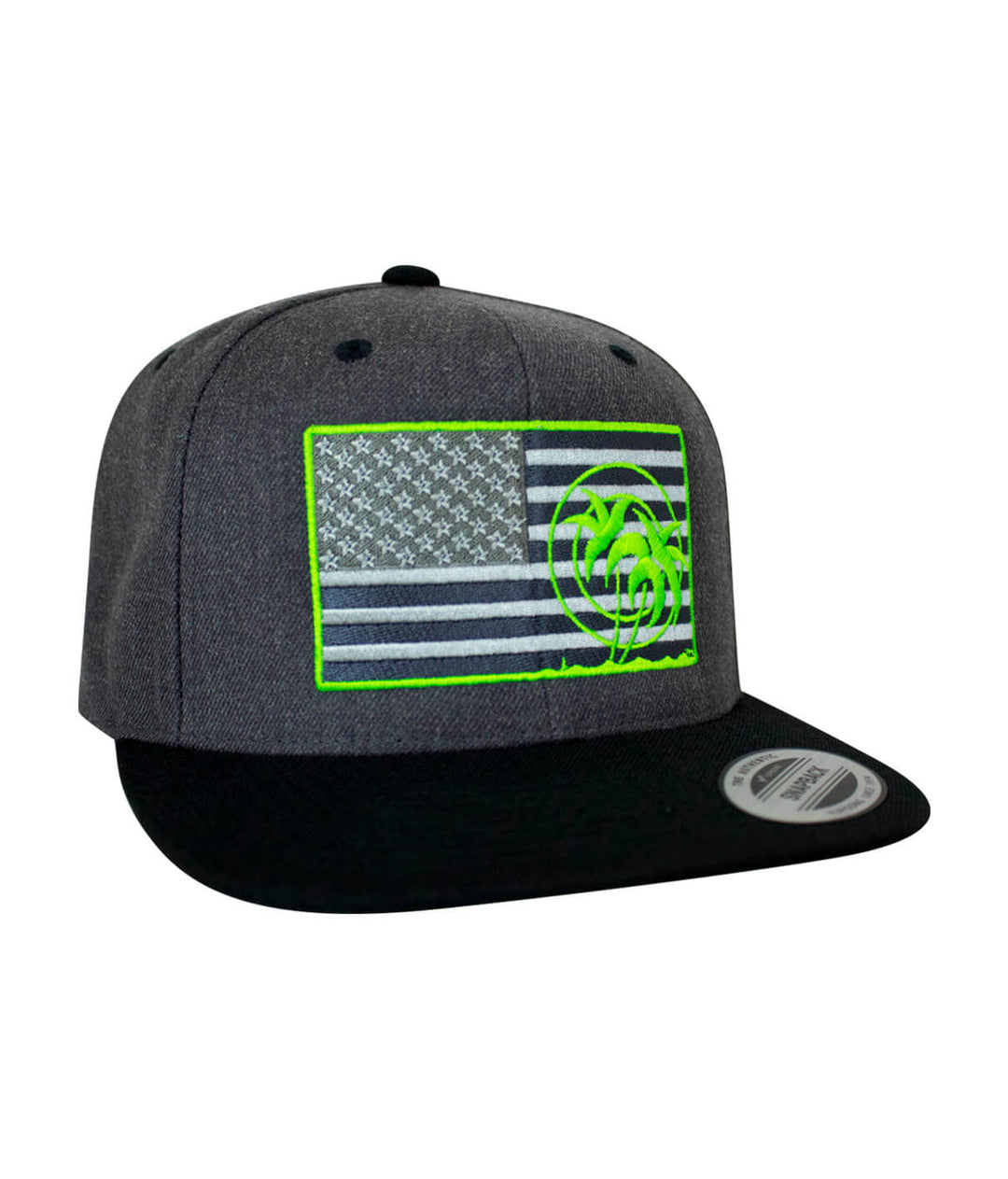 Strong - Neon Black Snapback Hat featuring American flag design and neon accents, perfect stylish hat for any outfit.
