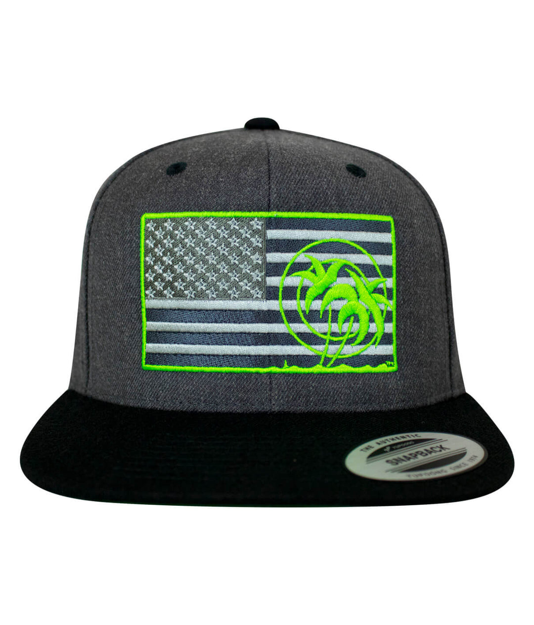Strong - Neon Black Snapback Hat featuring American flag design and neon accents, perfect for casual wear. Hat.