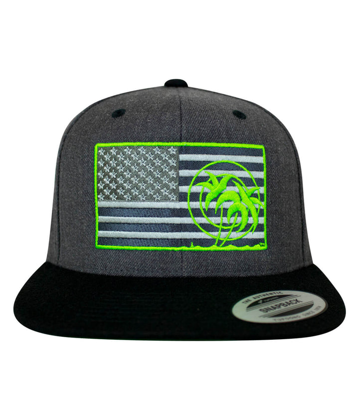 Strong - Neon Black Snapback Hat featuring American flag design and neon accents, perfect for casual wear. Hat.