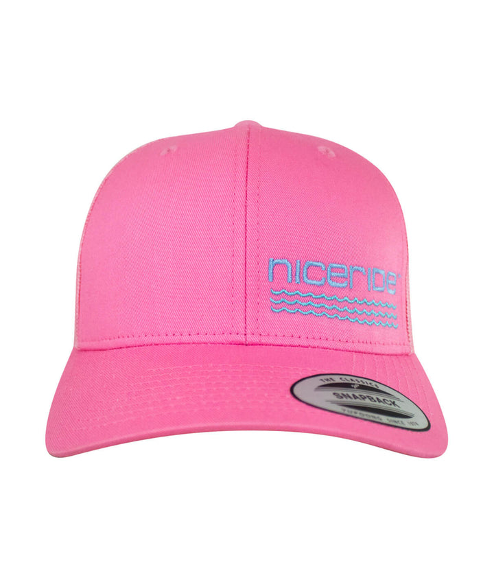 Pink On The Water hat by NICERIDE with embroidered logo and wave design on the front.