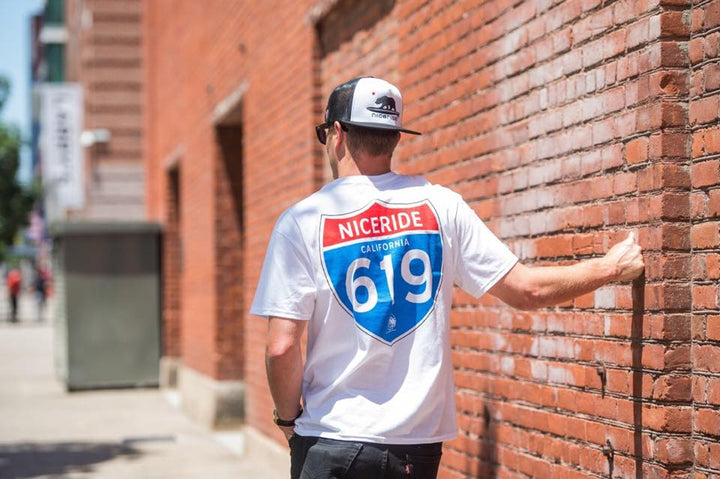 Man wearing Interstate 619 white Hanes men&