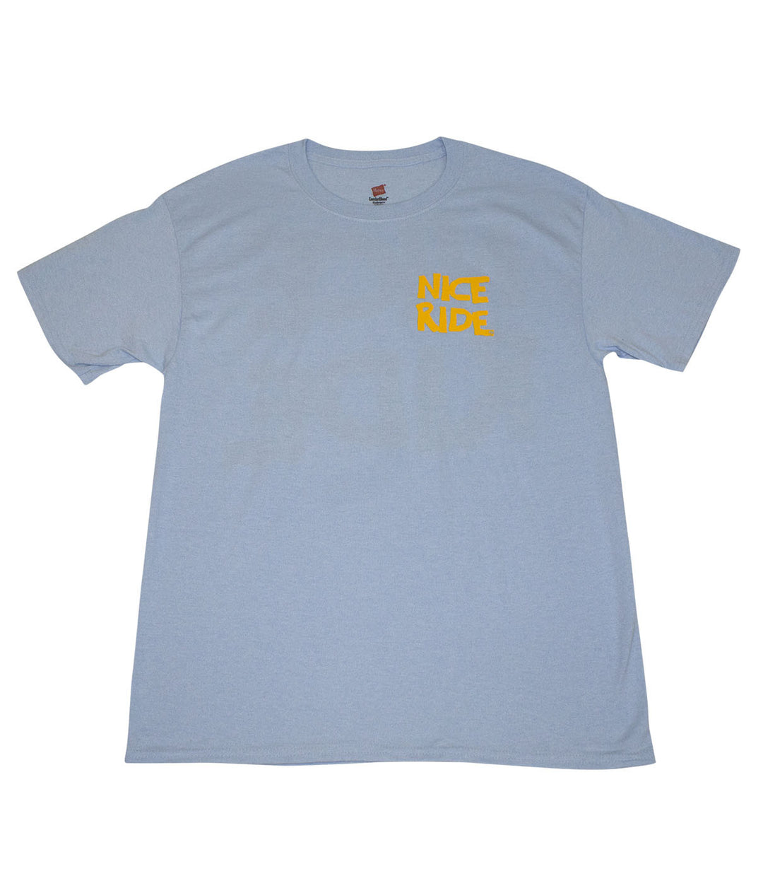 light blue shirt with NICERIDE logo printed on the front left chest, part of CR RIDE collection.