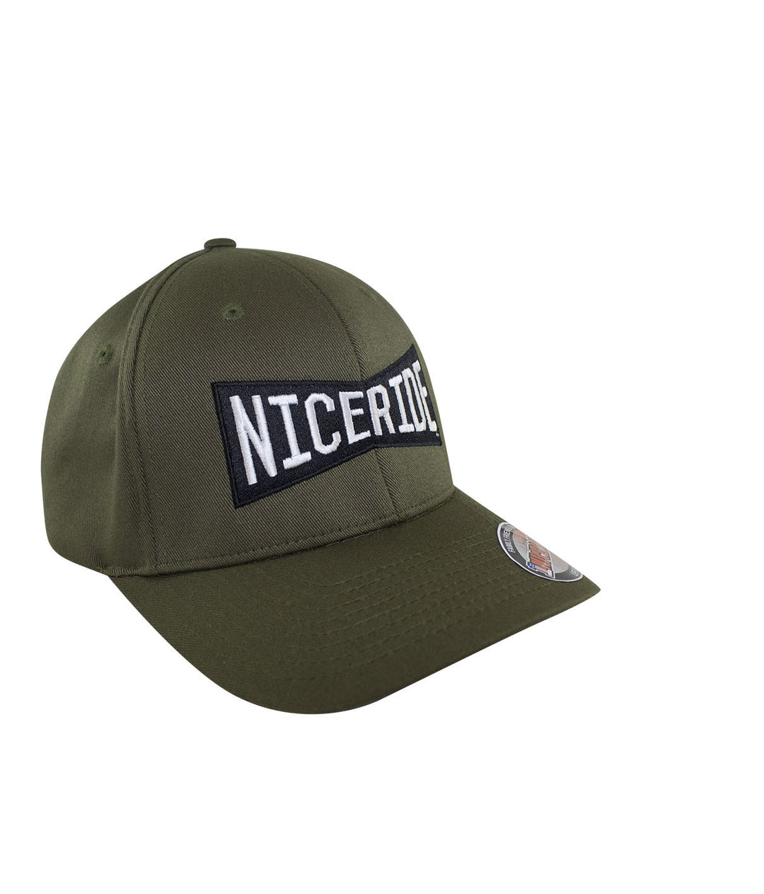 Bow Tie Classic Flexfit Hat by NICERIDE, featuring an embroidered logo on an olive green baseball cap.