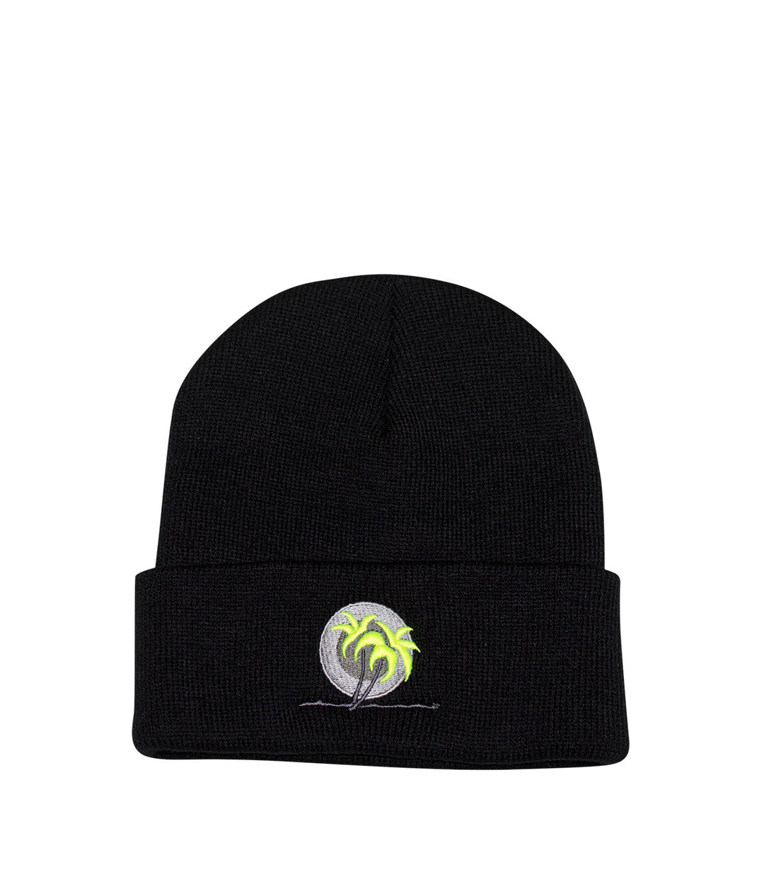 Blacked Out Classic Palm beanie with embroidered logo on front, made of 100% acrylic knit.