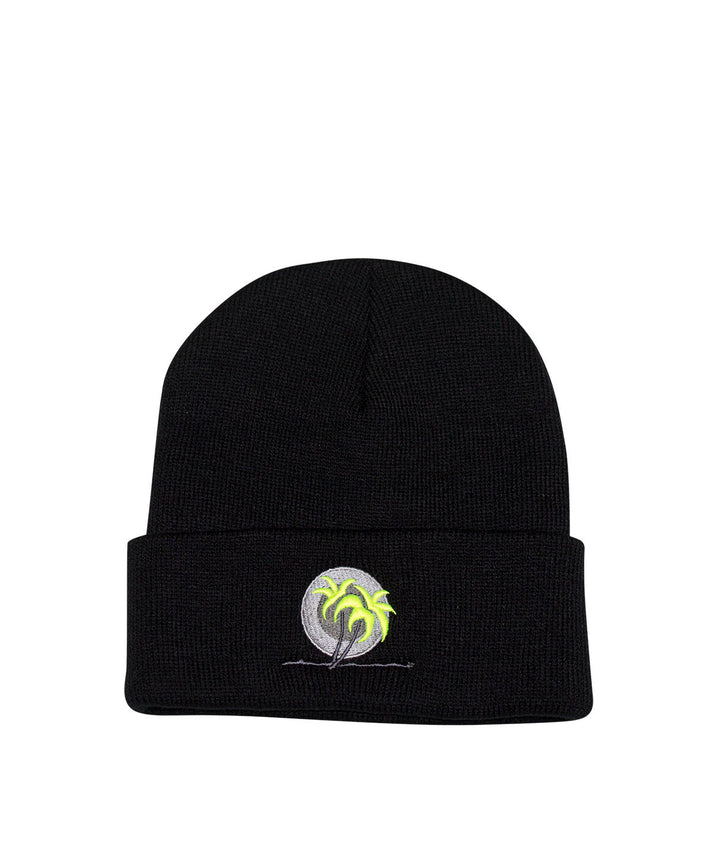 Blacked Out Classic Palm beanie with embroidered logo on front, made of 100% acrylic knit.