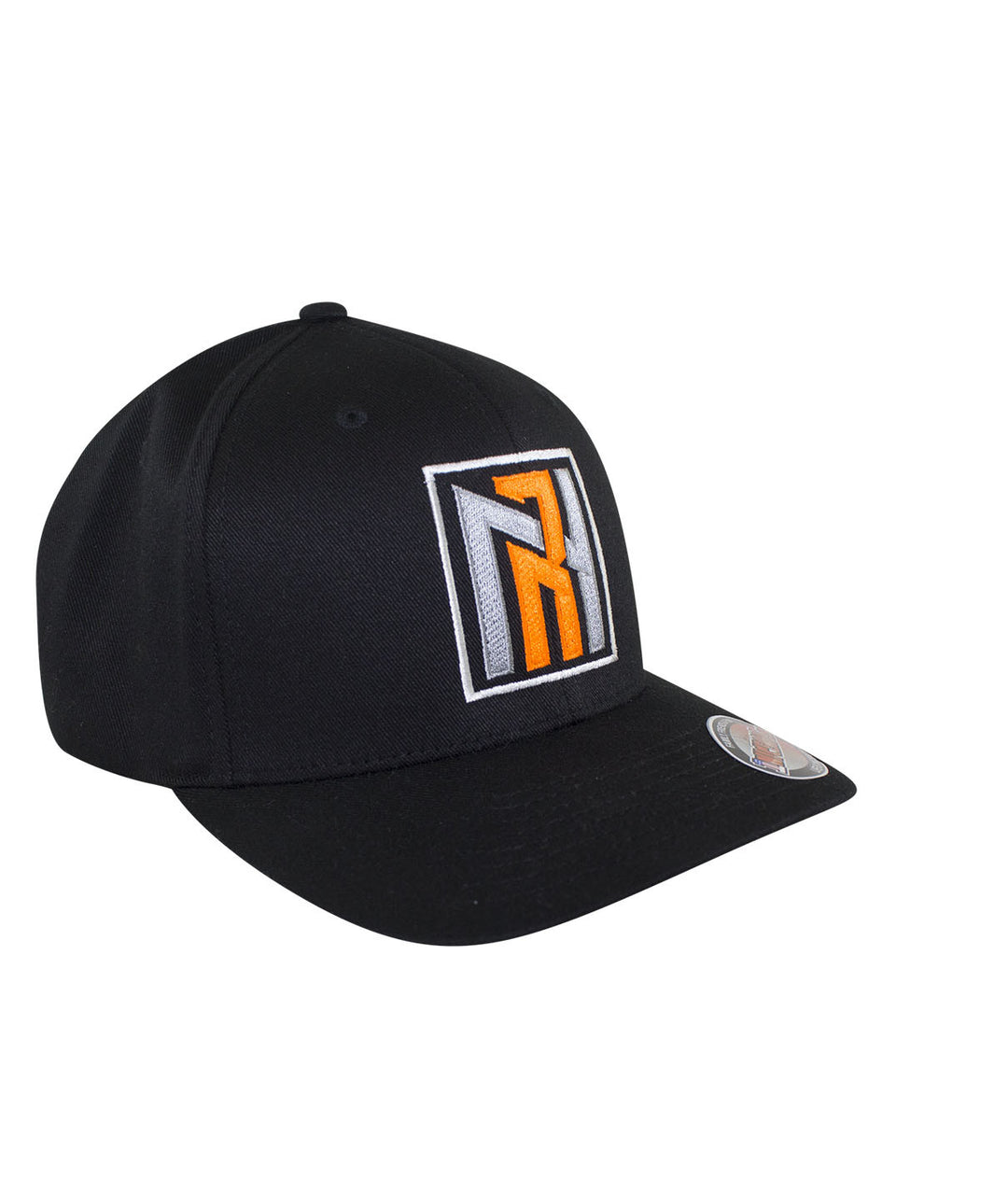 N-R Orange Classic Flexfit hat with embroidered logo, stylish baseball cap for casual wear.