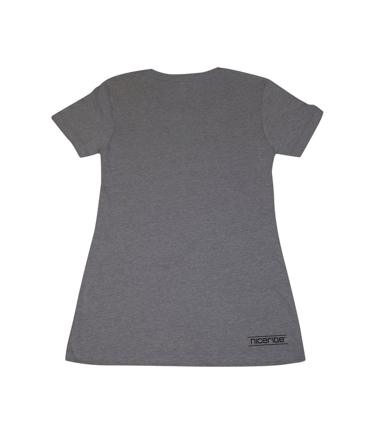 Back view of the Motor Boatin gray shirt featuring NICERIDE logo on the lower back.