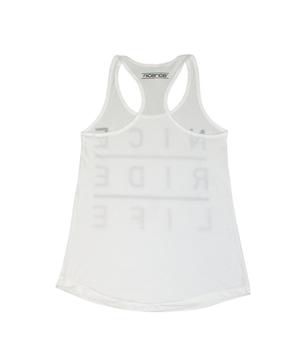 La Jolla - White Next Level Women's Racerback Tank Top, soft and fitted tank top design by NICERIDE.