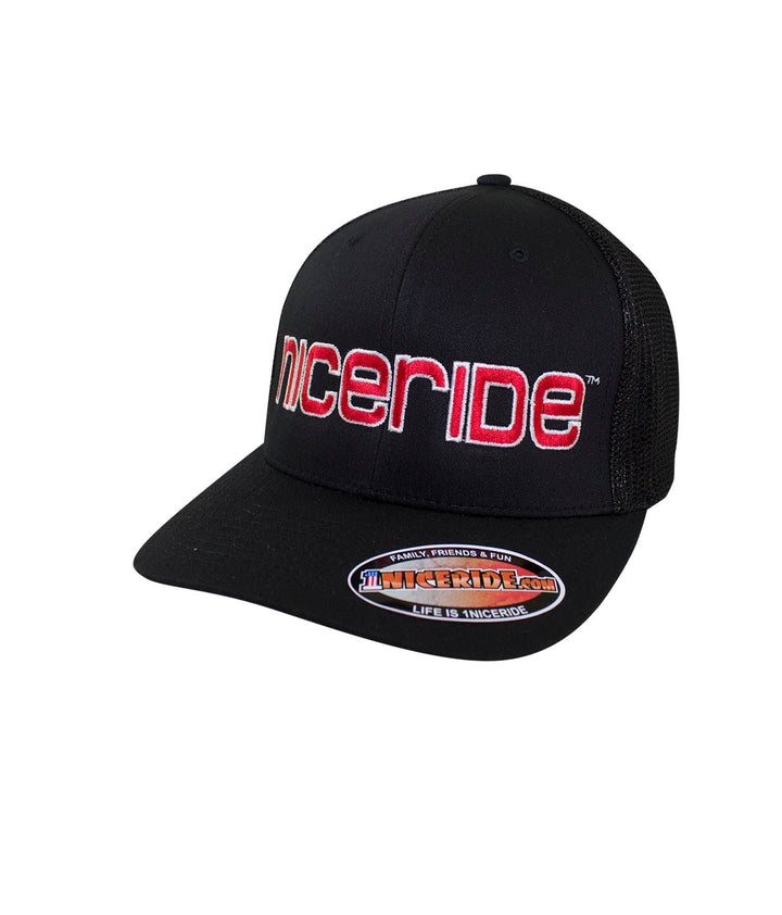Black meshback flexfit hat featuring NICERIDE&