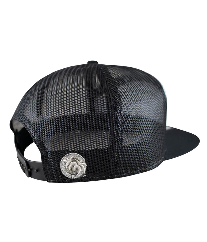 Back view of the Grinder 7 Panel Trucker Snapback Hat showcasing breathable mesh design and NICERIDE logo.