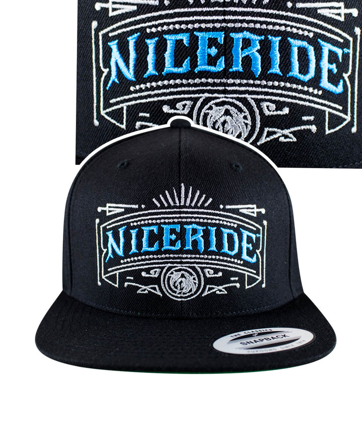 NICERIDE Cholo snapback hat featuring embroidered design and classic palm logo on the back.