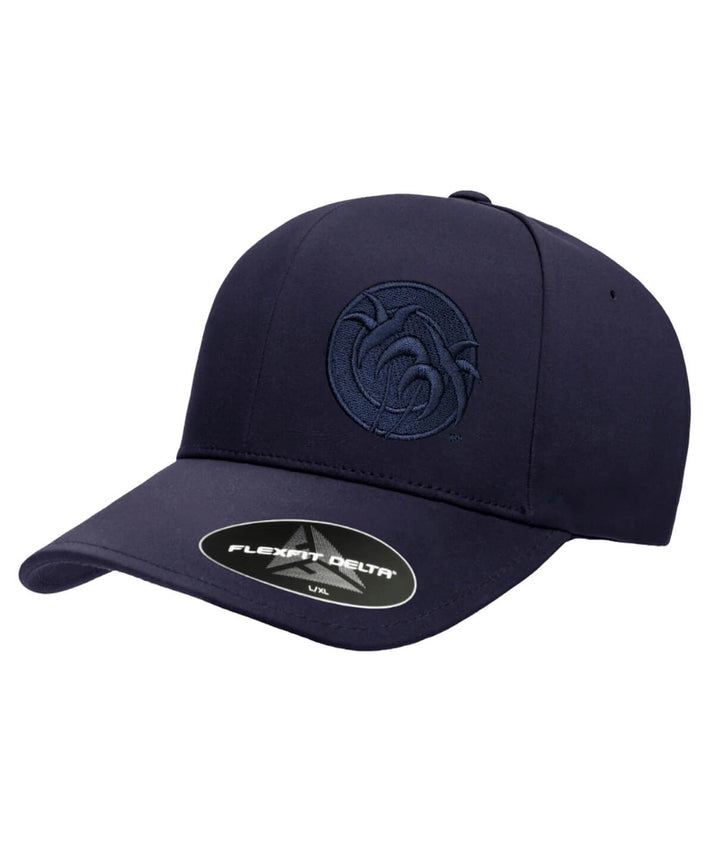 Niceride Tone Performance unisex fitted Flexfit baseball hat in navy with embroidered palm design.