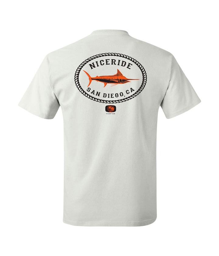 Reeling It In San Diego shirt design on back of white 100% cotton men&