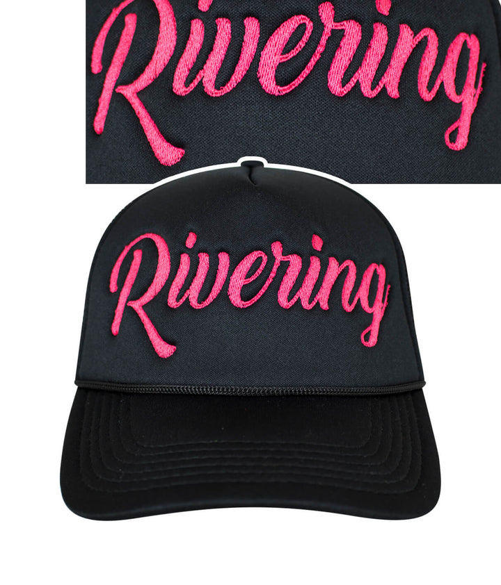 Rivering Foam Trucker Hat with pink embroidered text, perfect for river adventures.