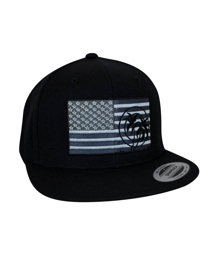 Strong Snapback Hat featuring American flag design and NICERIDE logo, a stylish hat for casual wear.