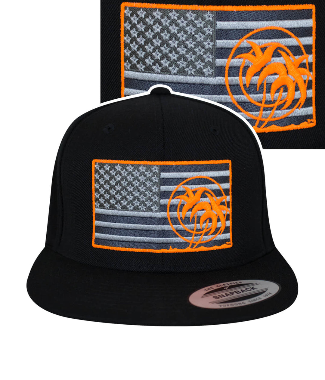 Strong - Neon Black Snapback Hat featuring the American flag and NICERIDE design with neon accents.