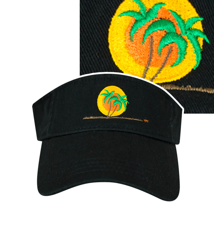 Classic Palm visor with embroidered logo featuring palm trees and sun, made of cotton twill.
