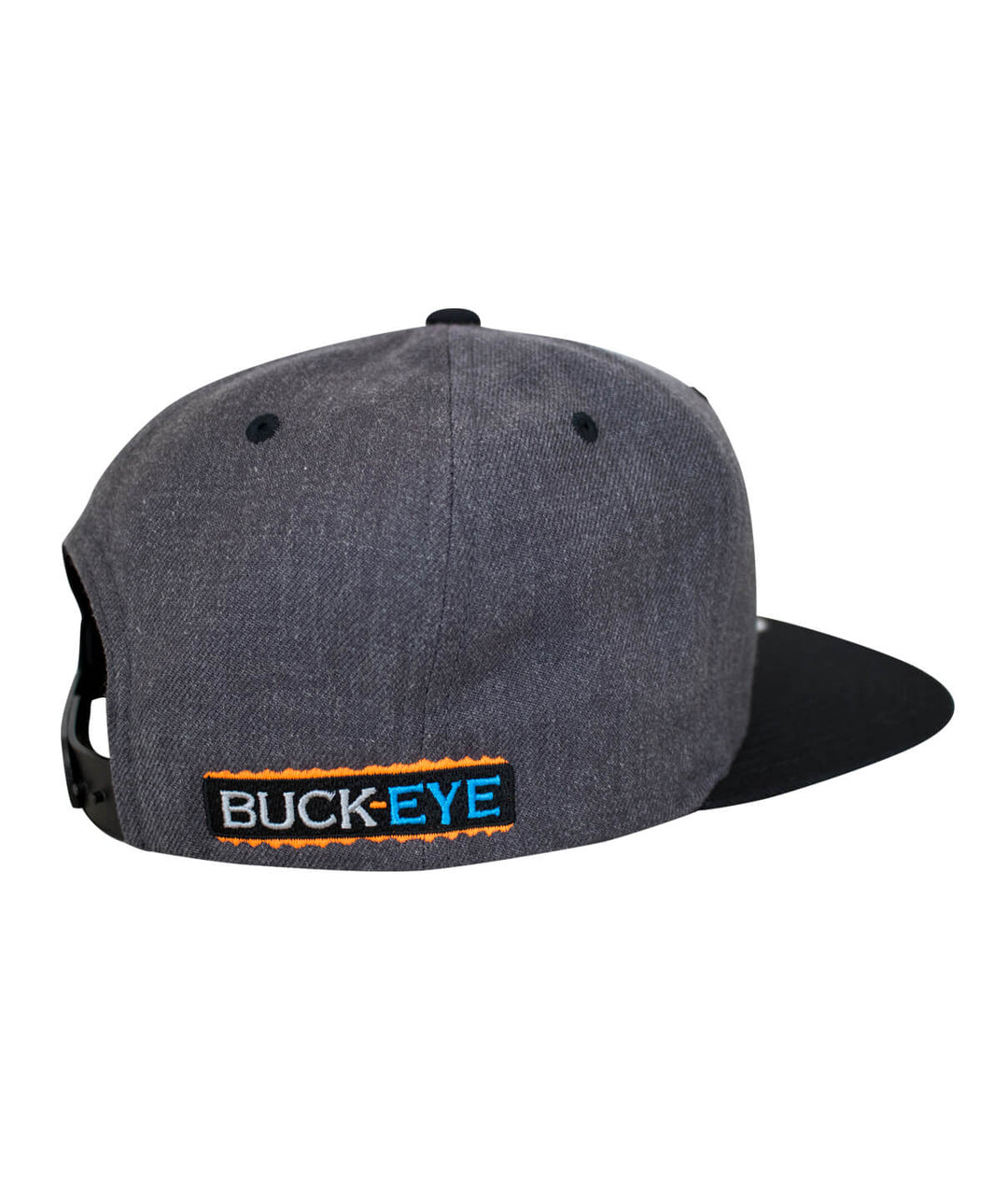 Back view of the "Buck-Eye Glory" unisex flatbill snapback hat with embroidered logo.