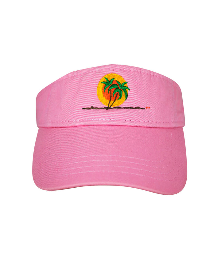 Classic Palm visor in pink with palm tree design and sun embroidery, 100% cotton fabric.