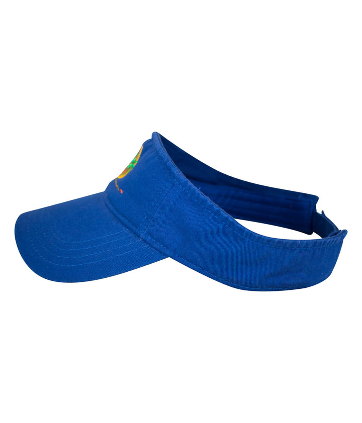 Classic Palm visor in blue with embroidered logo, made of 100% cotton, perfect for sunny days.