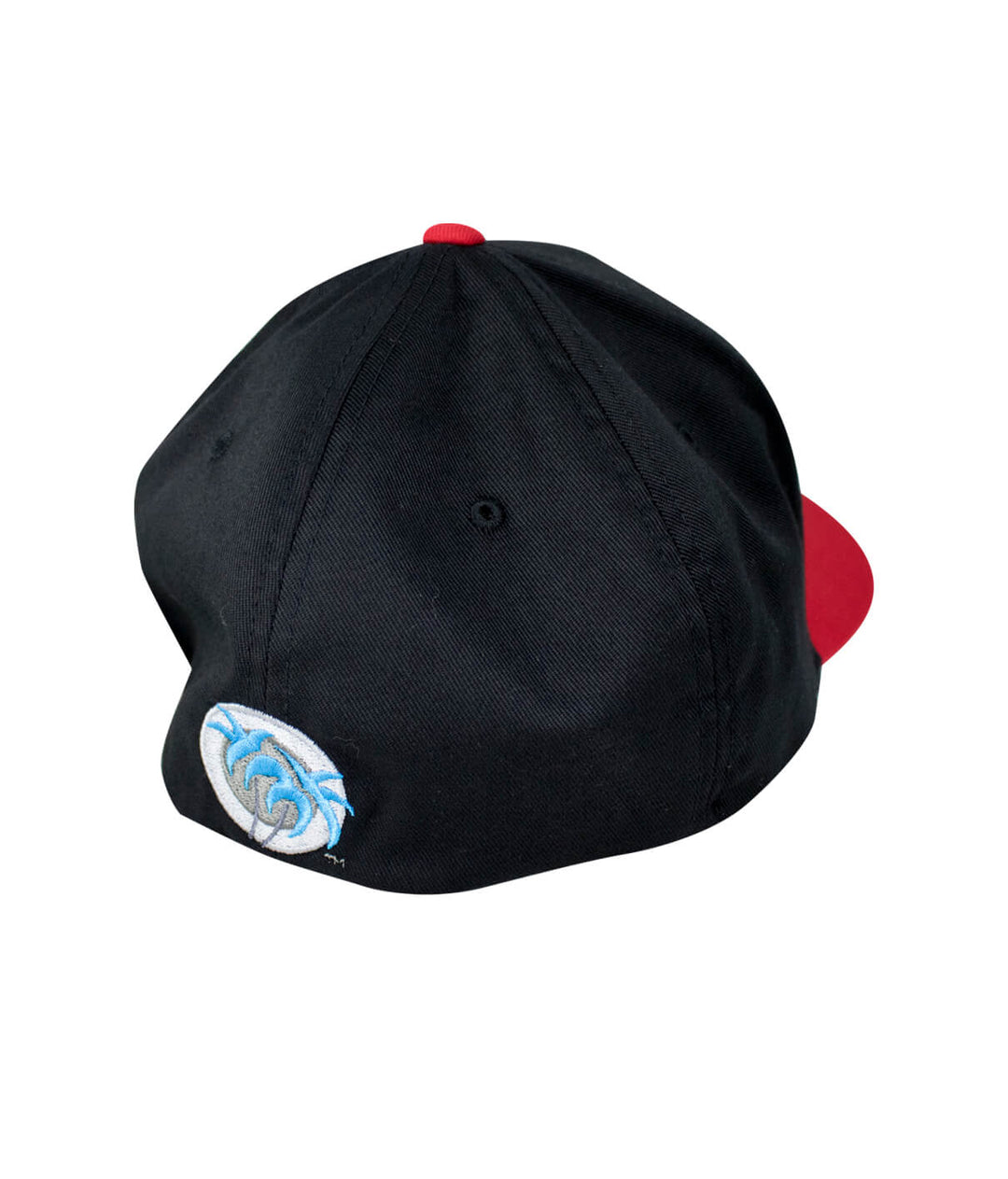 Back view of a black and red Classic Flexfit hat with NICERIDE&