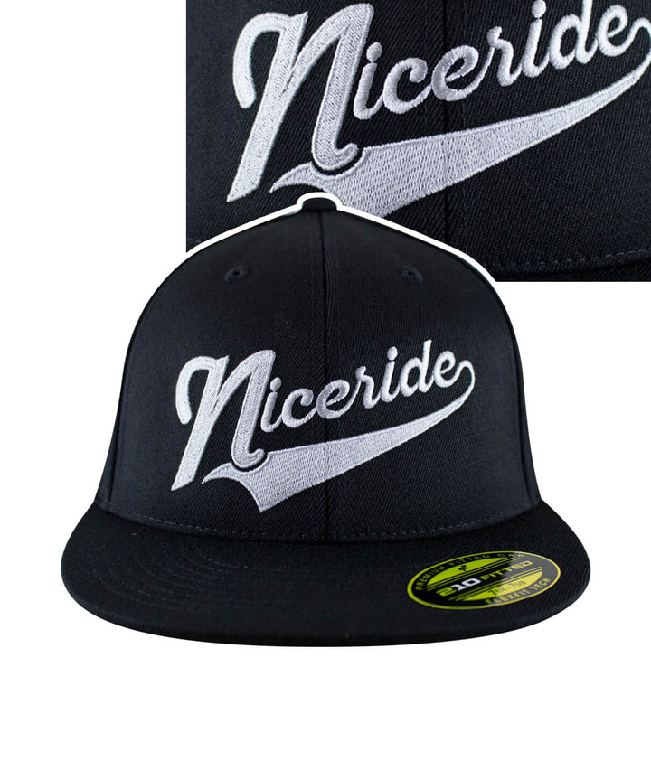 210F Fitted Baseball Hat from NICERIDE with Play Ball logo and blacked out design, perfect fitted cap for baseball lovers.