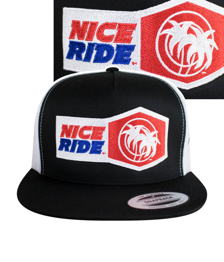 6006 Classic Snapback Trucker Hat with NICERIDE logo, perfect hat for casual wear and outdoor activities.