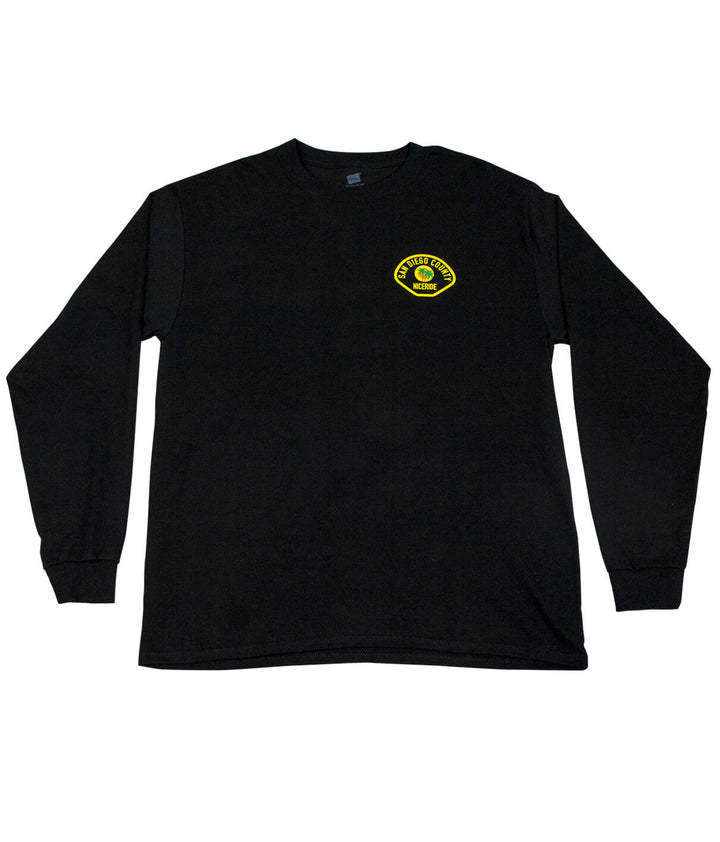 The Badge - Hanes Pre-Shrunk 100% Cotton Long Sleeve Shirt in black color featuring NICERIDE&