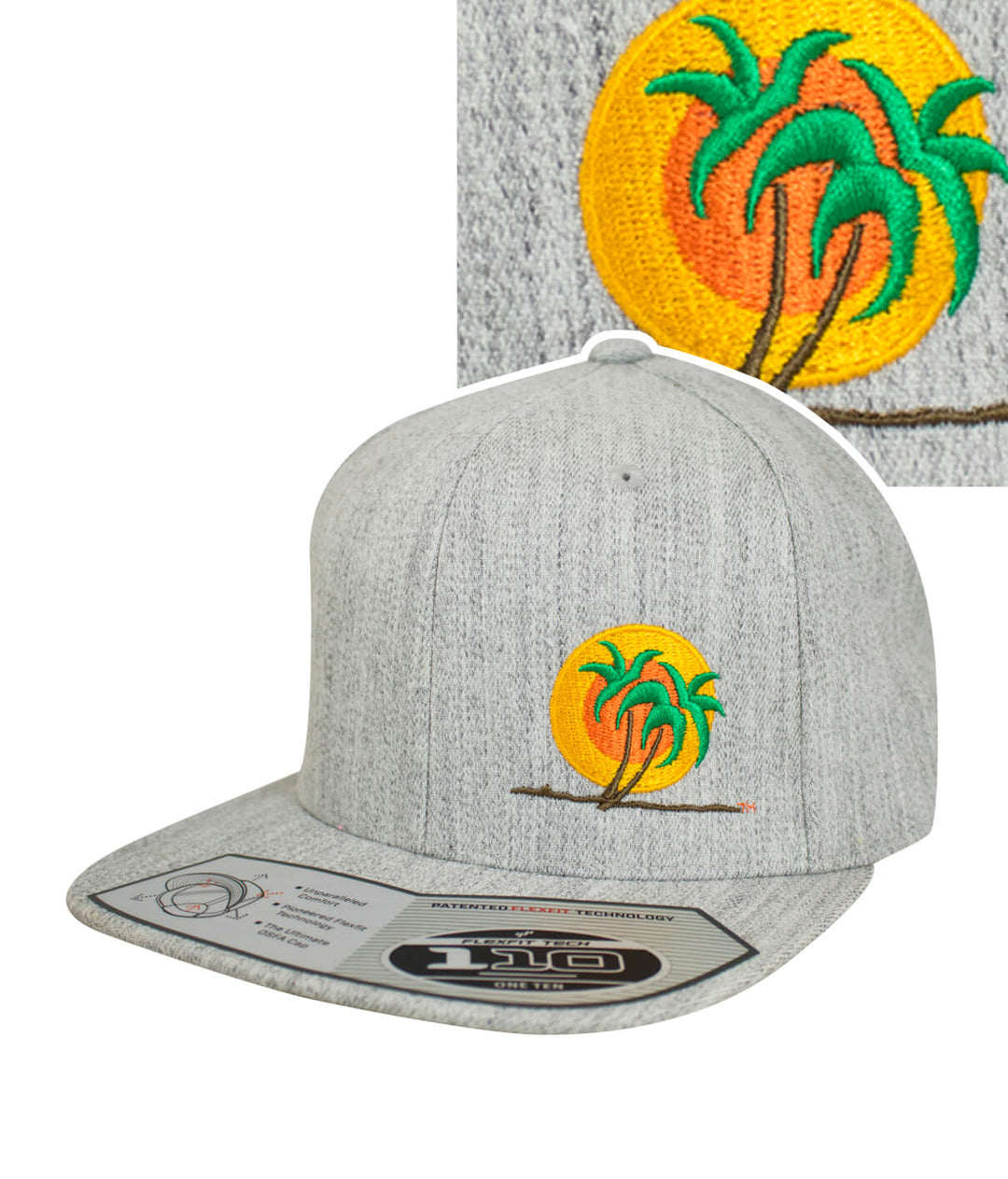 Classic Palm 110F Snapback hat featuring an embroidered palm logo and vibrant sun design.