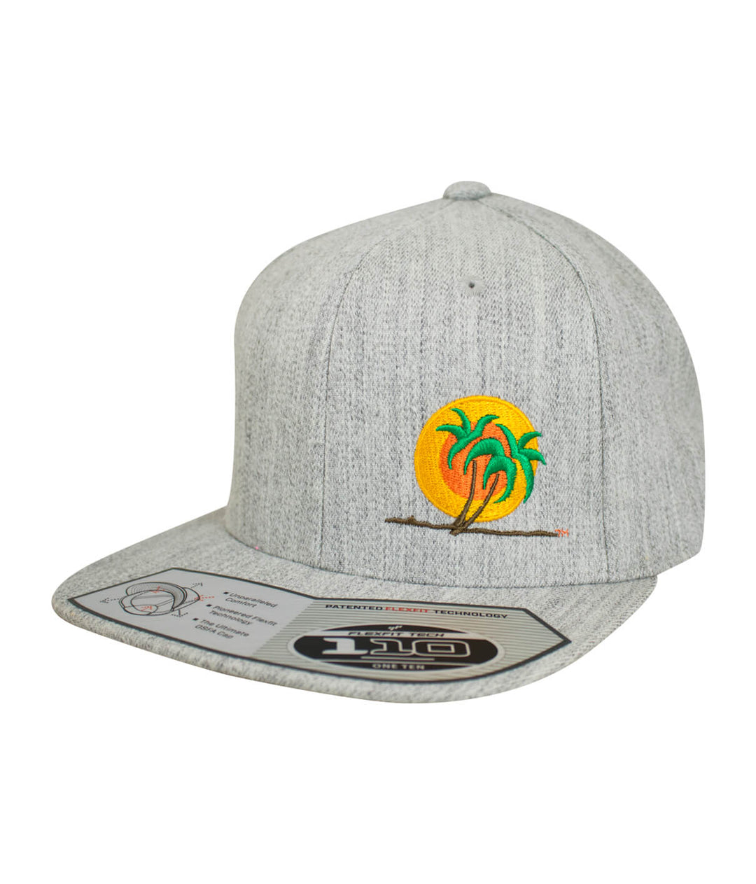 Classic Palm 110F Snapback hat featuring palm logo embroidery on a grey cap.