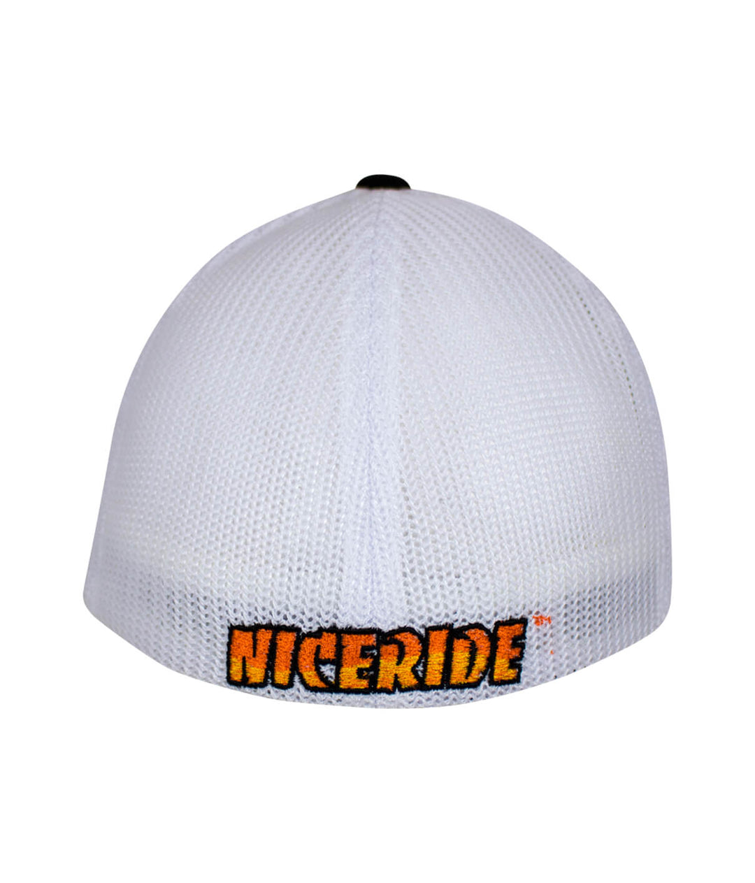 Back view of a Classic Palm Meshback Flexfit Hat with NICERIDE logo embroidered on the back of the hat.