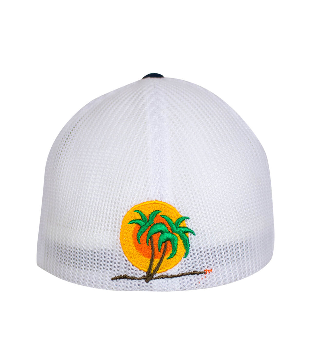 Back view of Classic NICERIDE Meshback Flexfit Hat with palm logo and sun embroidered, showcasing the stylish hat design.