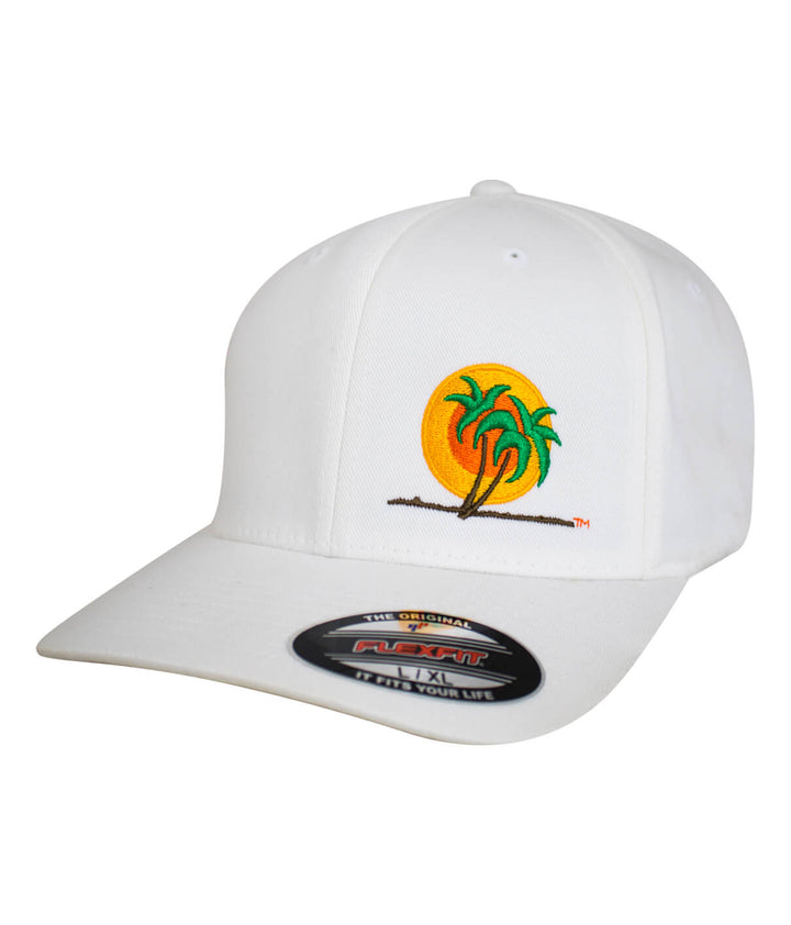 Classic Palm Classic Flexfit Hat with embroidered logo, white baseball cap by NICERIDE