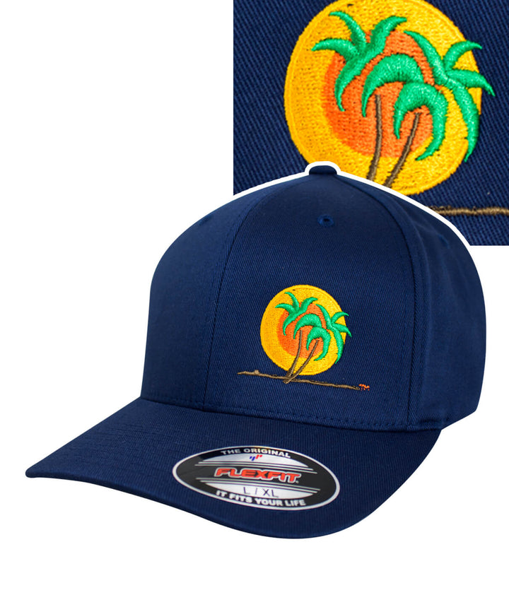 Classic Palm hat featuring vibrant palm tree and sun embroidery on a navy baseball cap.