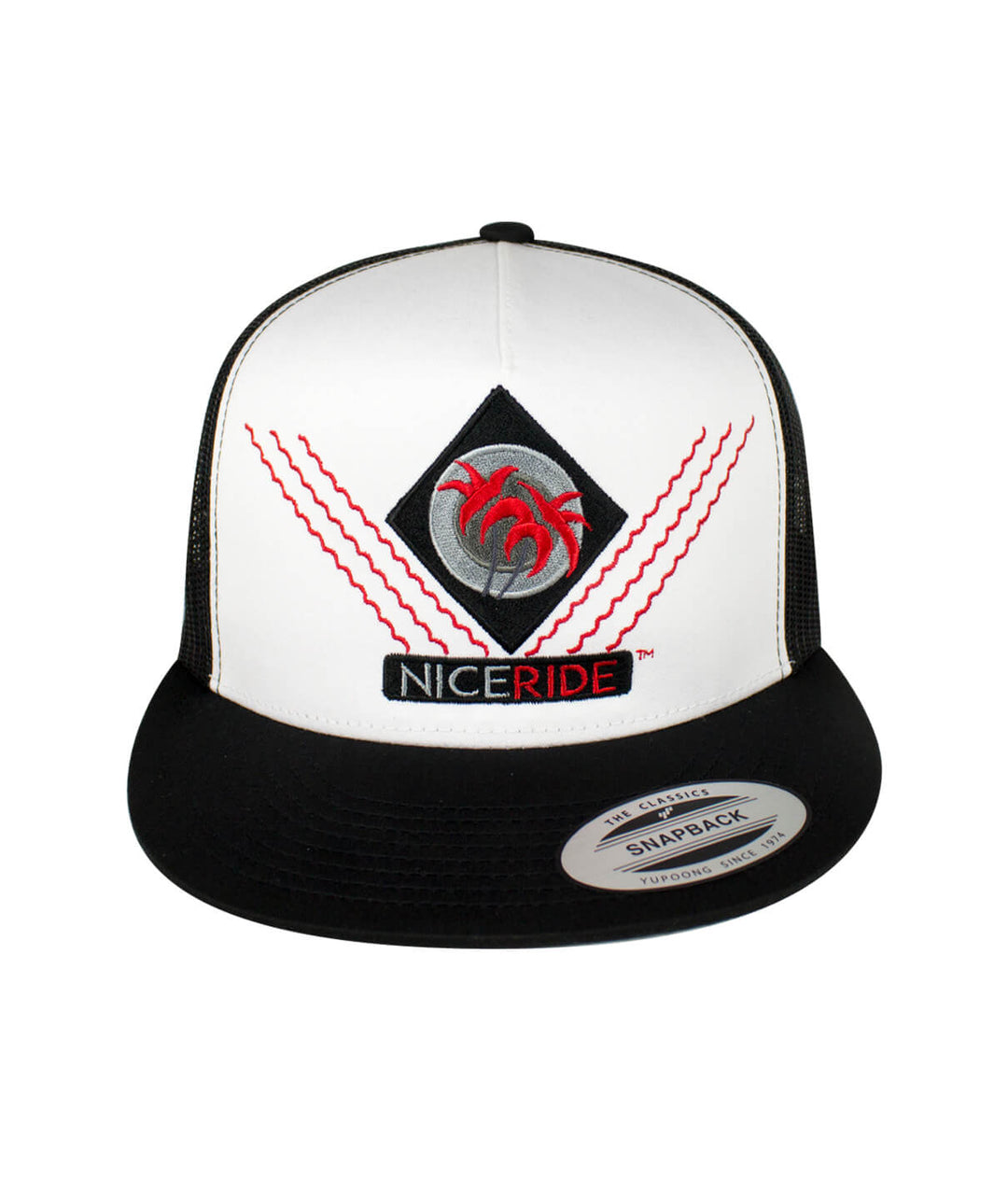 Diamond Head Trucker Hat by NICERIDE featuring an embroidered design and classic palm logo, perfect hat for casual wear.