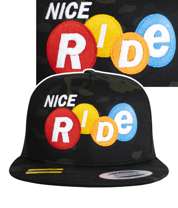 Nikki Trucker Hat featuring NICERIDE logo embroidered on a classic snapback design.
